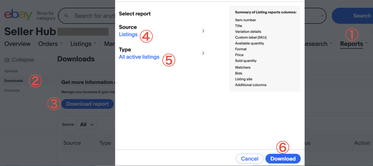 eBay Seller Hub で出品レポートを落とす手順