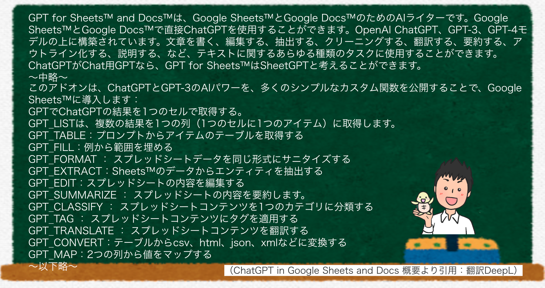 GPT for Sheets and Docsの概要欄からの抜粋